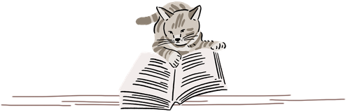 Reading Cat drawing of a cat lying on an open book