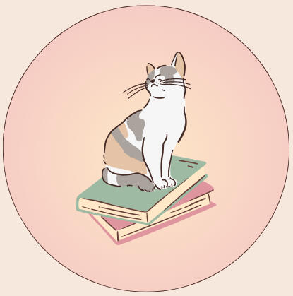 a drawing of a cat sitting on books looking aloof