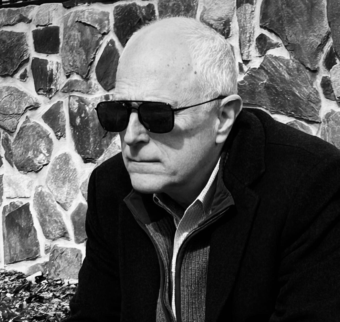 Ian Bertolina black and white photograph of popular suspense author I. James Bertolina